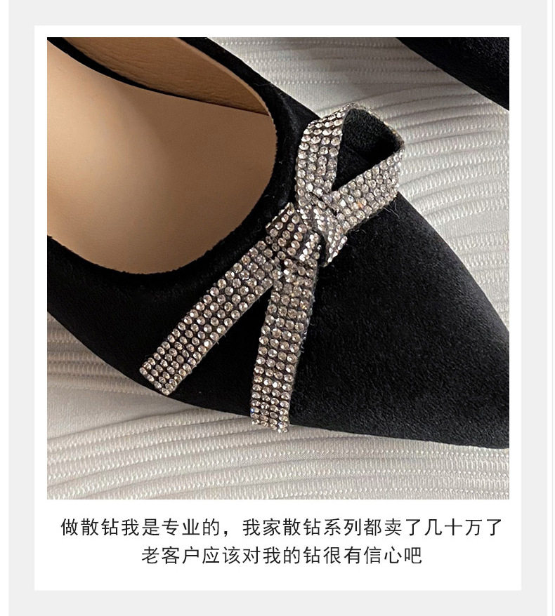 Giày búp bê nữ mũi nhọn đế bệt thêu nơ đính đá — Màu đen (đế bằng) chi tiết 11