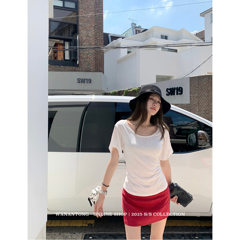 Wanantong Buy It by Yourself! Relaxed Top Multi-Wear Tencel Button Large Collar t for Women Summer