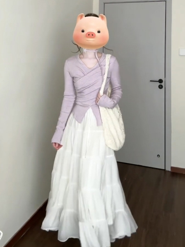 法式紫色长袖连衣裙子女秋季2025新款小个子温柔穿搭气质套装长裙|undefined