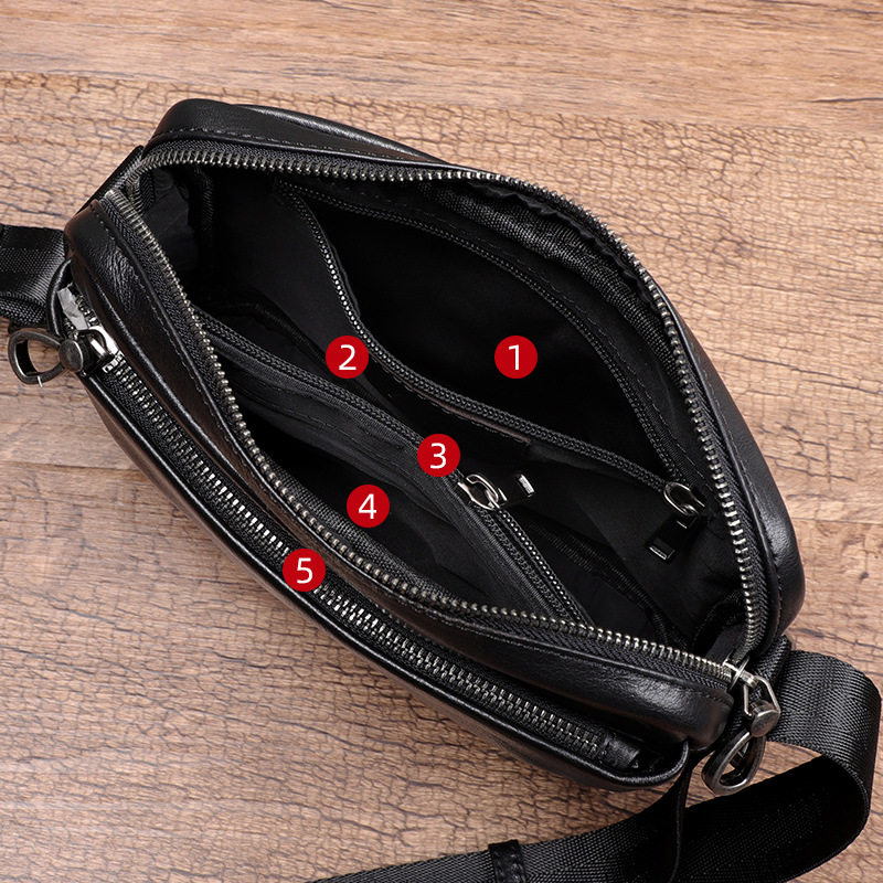 Túi đeo chéo nam da bò thật kiểu vuông nhỏ 29×11×17 cm — Màu đen