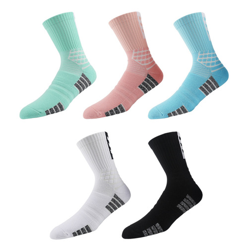 Men's Basketball Socks - Practical Elite Thick Mid-Cut Absorbent Breathable Anti-Slip Shock-Absorbing Sports Socks for Badminton Running