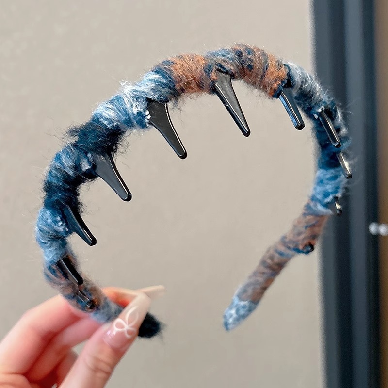 Alto cráneo de lana ondulado banda de cabello para mujeres lavado de cara maquillaje especial banda de cabello con dientes antideslizante acabado de cabello agrupado tocado