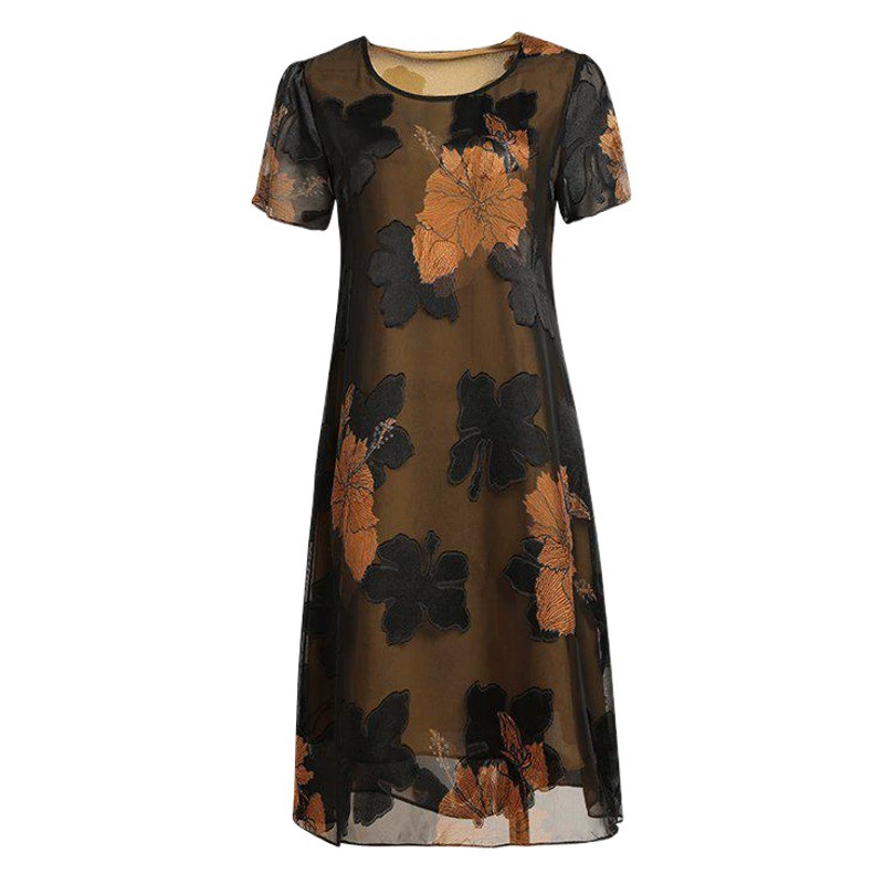 Женское модное летнее платье с цветочным принтом, Новое поступление, Корейская Свободная шифоновая юбка для мамы среднего возраста, покрывающая живот, больших размеров