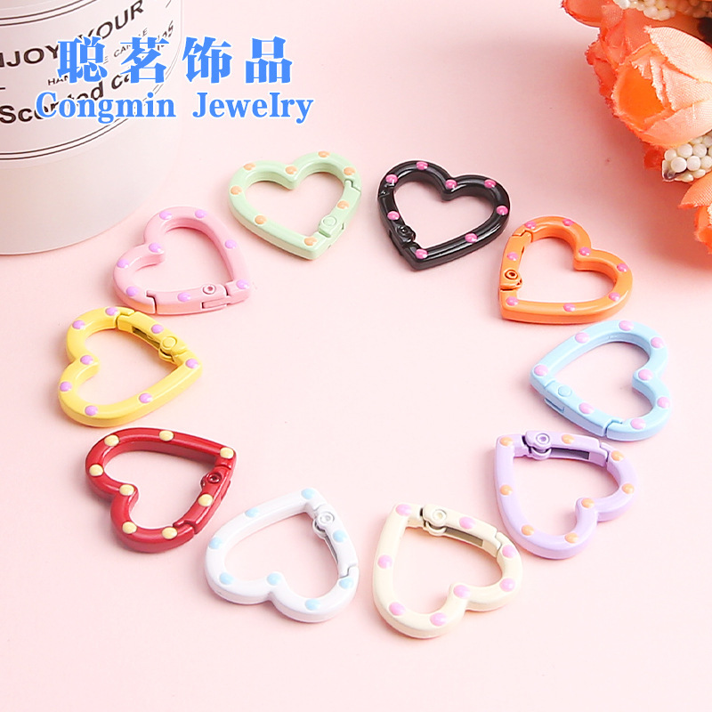 Cute Stereo Painted Heart Keychain Spring Buckle DIY Handmade Luggage Toy Jewelry Hook Material Cute Stereo Painted Heart Keychain Spring Buckle DIY Handmade Luggage Toy Jewelry Hook Material