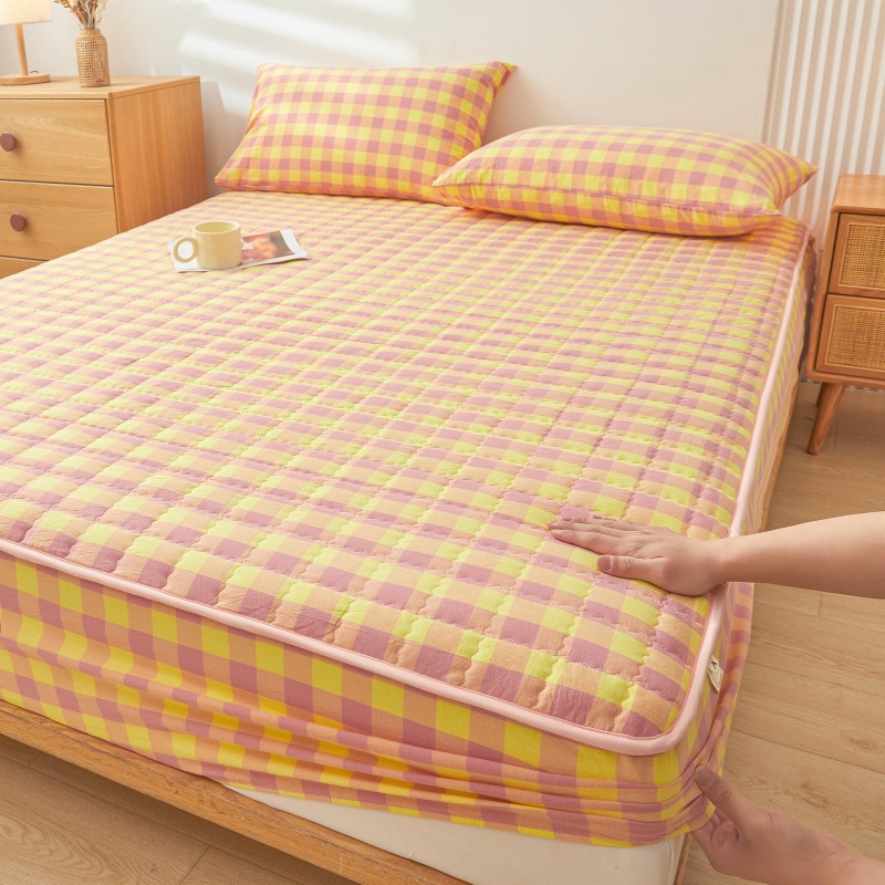 2025 nueva clase A de algodón teñido en hilo de algodón lavado funda de cama cubierta protectora de colchón grueso acolchado funda de cama de una sola pieza