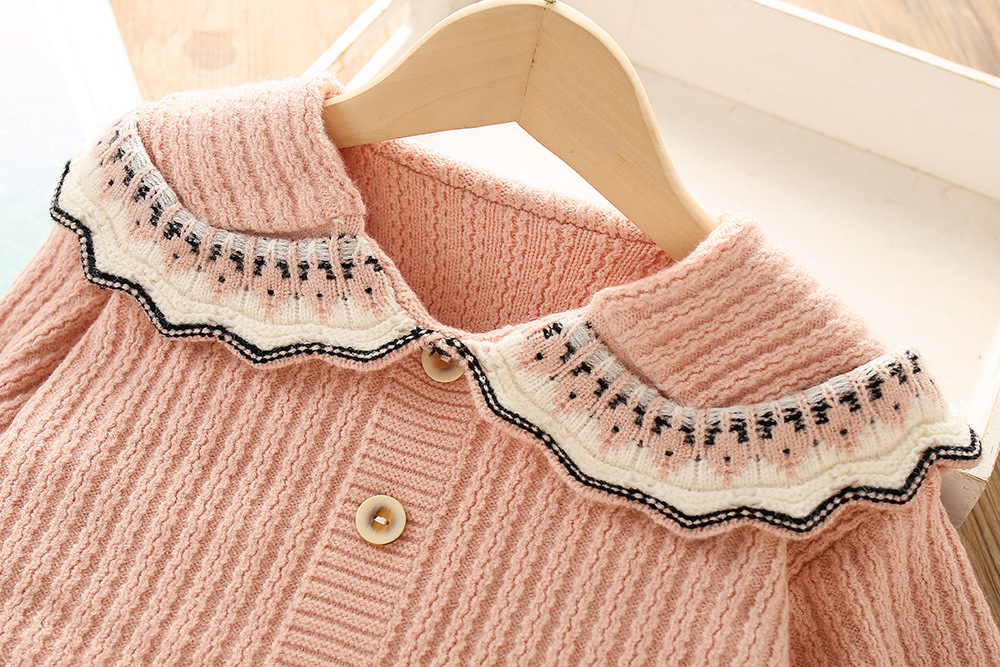 Pull pour enfants, nouvelle édition coréenne, petite fille, à la mode, col Polo, Cardigan tricoté deux pièces, 2023_voghion.com