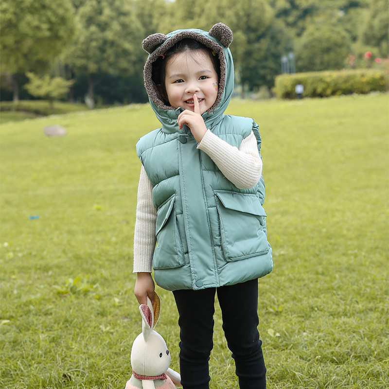 Chaleco para niños con capucha engrosada ropa exterior para niños chaleco cálido bebé niñas chaleco forrado de vellón para niños lindo bebé