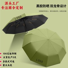 全自动折叠雨伞水晶手柄10骨加大号双龙骨遮阳防晒晴雨两用三折伞