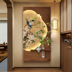 立体砂岩玄关装饰画DIY水培绿植客厅挂画高级感走廊过道led壁灯画
