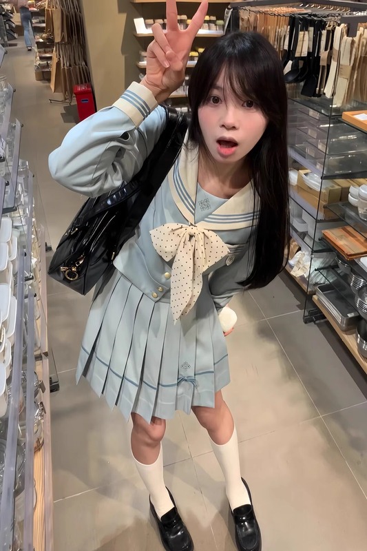 JK制服百褶裙套装新款爆款日系学院风薄荷白巧收腰长袖水手服上衣|undefined
