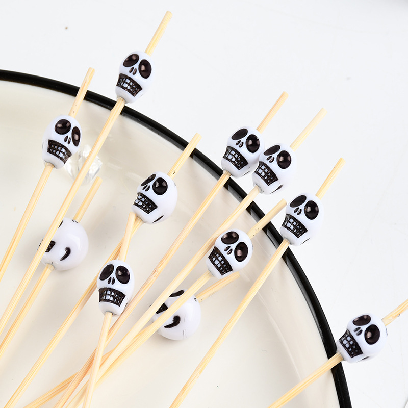 Ficha de frutas de Halloween calavera tema decoración de restaurante flor ficha de bambú 12cm al por mayor creativa pesca de frutas