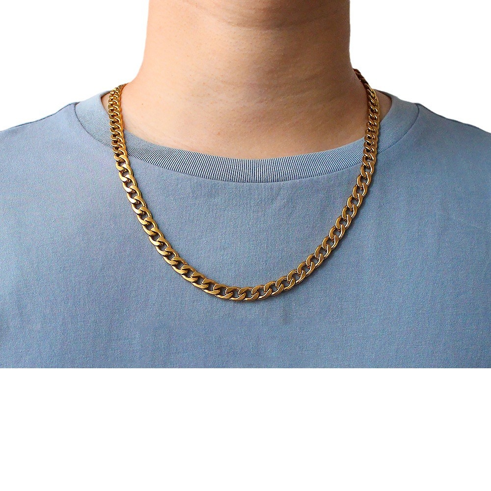 Cuban Chain Necklace In Gold Stainless Steel For Men And Women_voghion.com