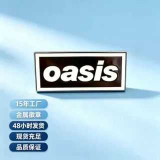 跨境欧美方框字母胸针oasis英伦复古摇滚音乐金属徽章服饰别针