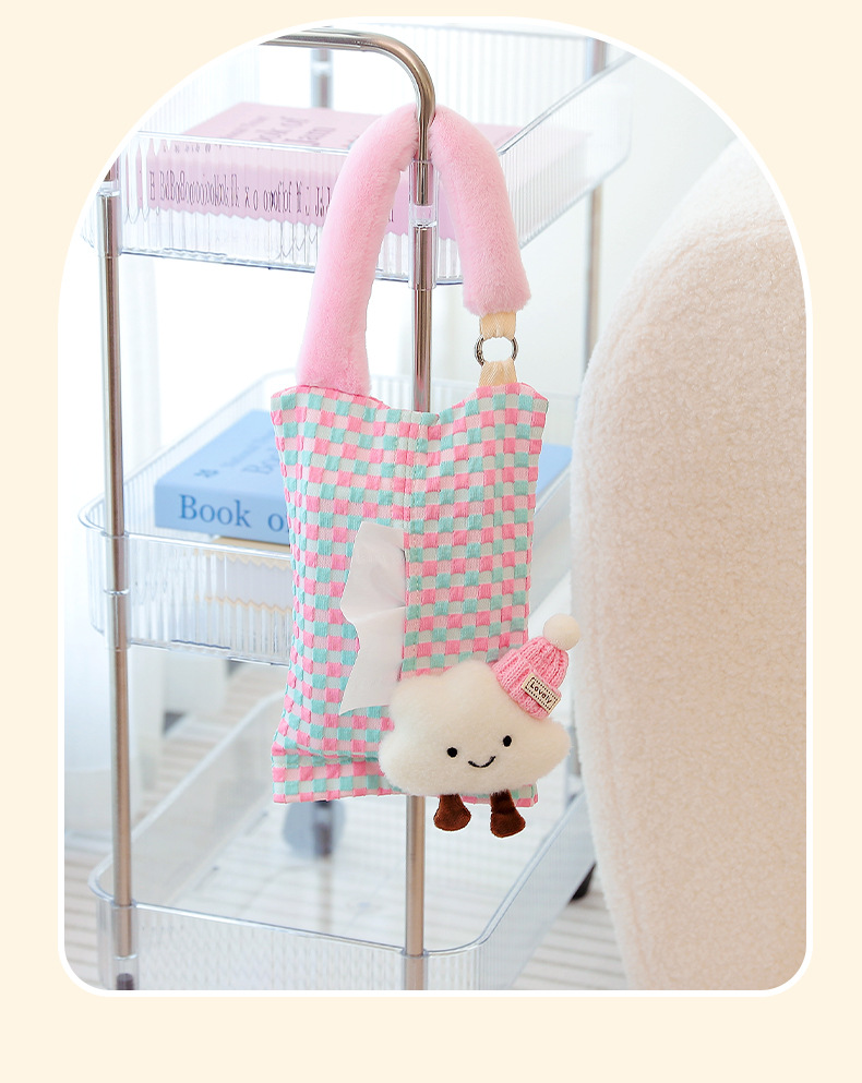 Car-Mounted Tissue Box, Cute Cartoon Style, Female Car Seat Tissue Hanging Bag, Tissue Box for Car Rear Seat
