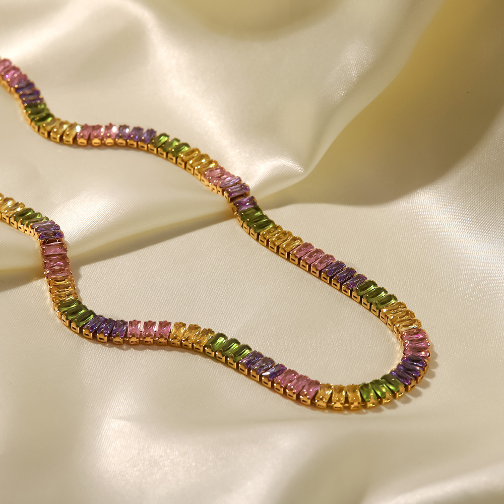 Modern Style Geometric Stainless Steel Inlaid Zircon Necklace 1 Piece