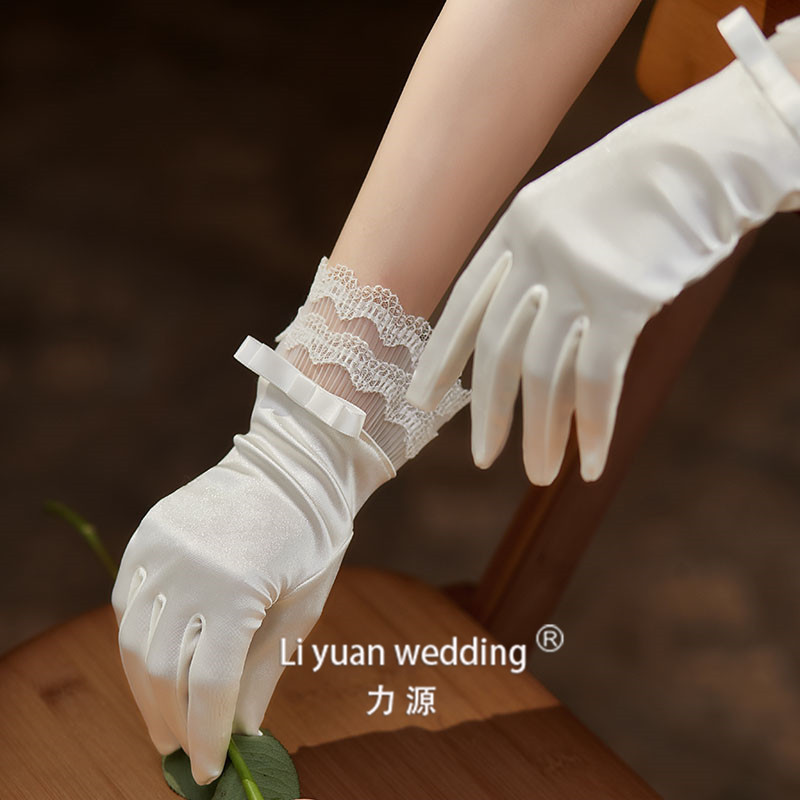 新娘结婚拍照礼仪领证派对主持活动女士色丁缎面手套|undefined