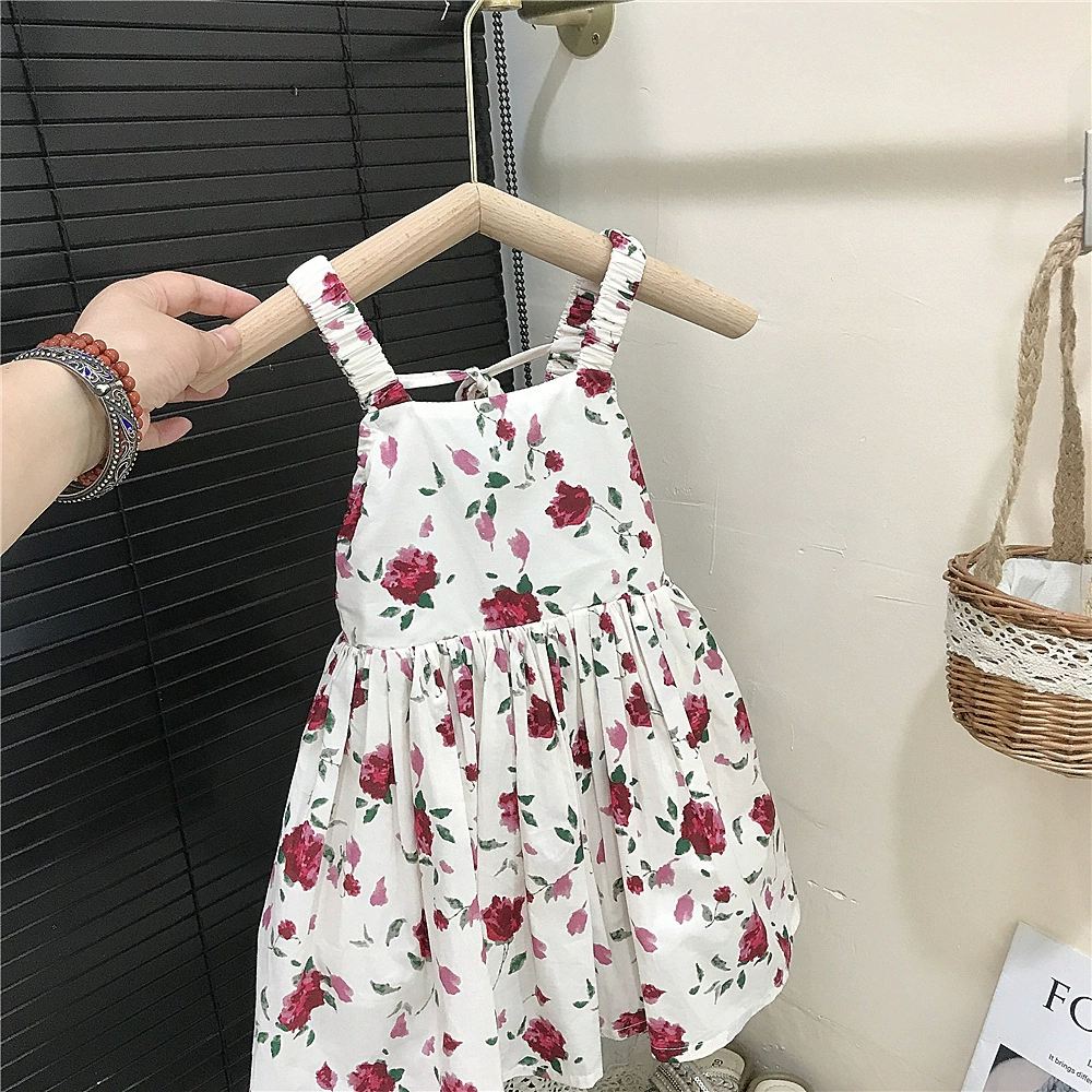 Summer retro girl's skirt, top with cups, sleevless dress, children's clothing, flowered