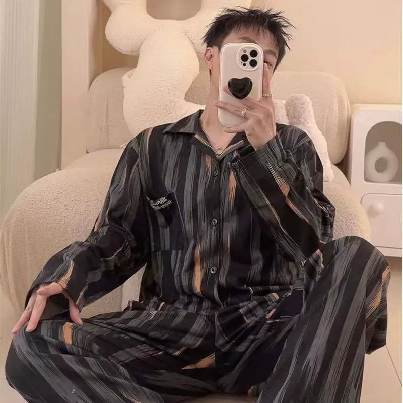 Пижама мужская весна и осень с длинными рукавами набор из двух частей