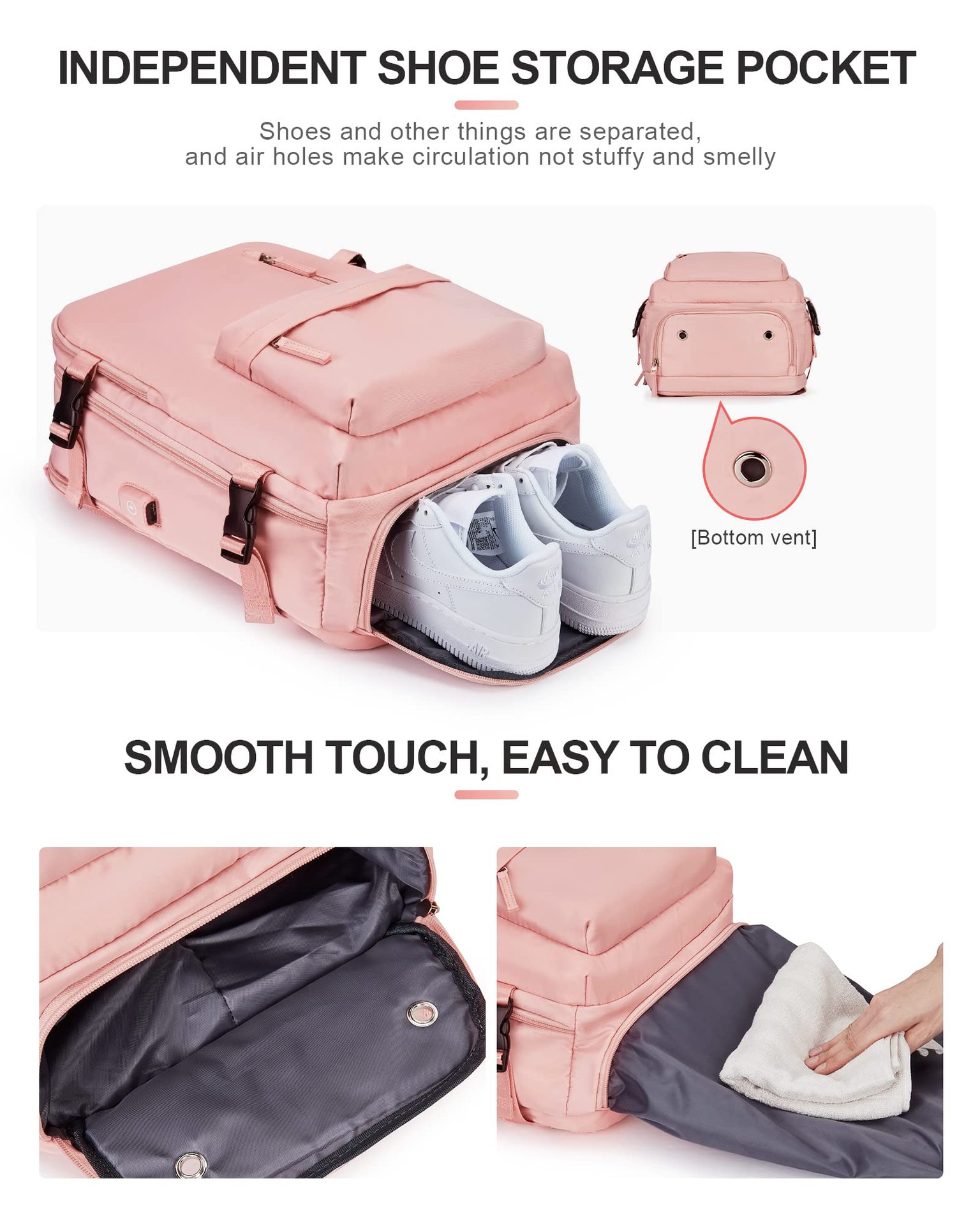 1875g Weight Nylon Lining Material Zipper Closure Type Double Shoulder Straps Strap Type Functional Backpack Bags Type Travel, Daily Occasion Nylon Material Women's Backpack Backpack Solid Color Pattern All Seasons Season Unisex Gender Streetwear Style Square Shape Solid Color Travel Daily Women's Backpack 16