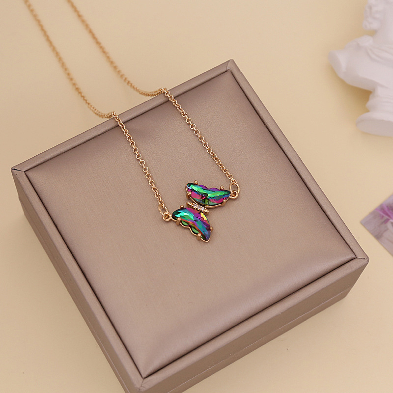 fashion simple multicolor gradient butterfly necklace