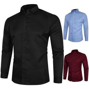 2023 spring and autumn foreign trade new men's solid color plus size long-sleeved shirt men's business casual slim-fit long-sleeved shirt