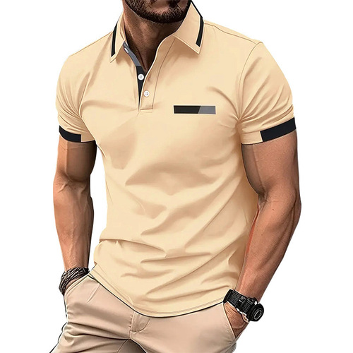2025 Amazon New Cross-border Men's Casual POLO Shirt with Pouch Pocket Print Collar Business T-Shirt for Men