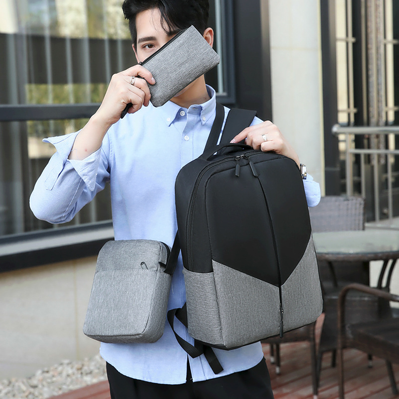 (Cross-border trading), travel capacious waterproof fashionable universal men's set, backpack, simple and elegant design, oxford cloth, 3 piece set 4