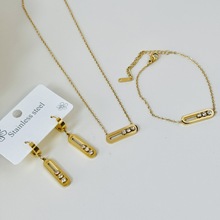 不锈钢3颗钻可移动吊坠手链套装欧美大牌金色锁骨链项链满钻女西