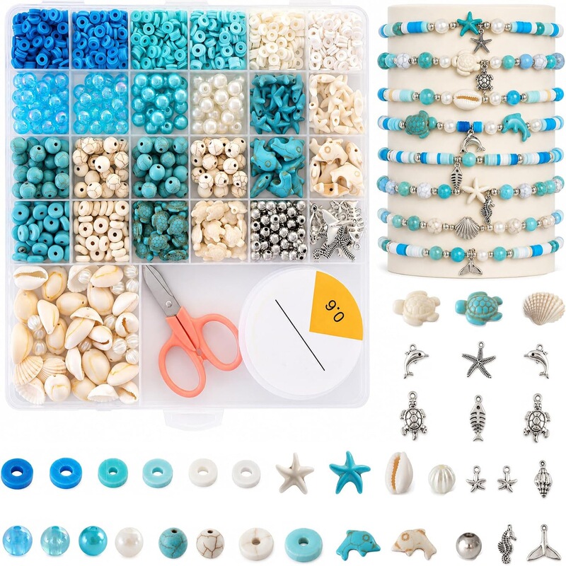 Cross-border best-selling ocean-themed shell clay beads, polymer clay slices, and jewelry-making DIY kit for creating beaded bracelets