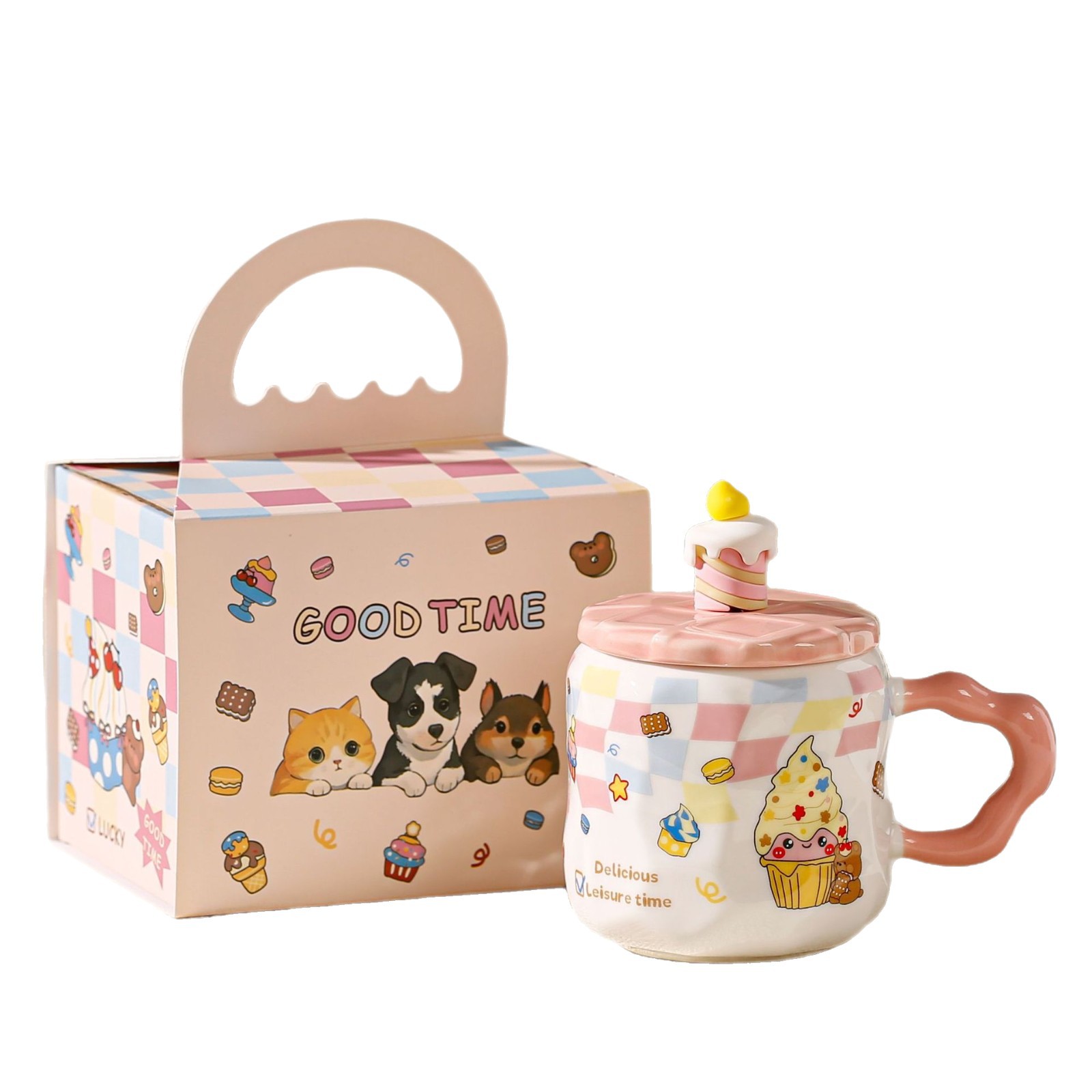 Taza de helado linda, regalo pequeño exquisito, taza de agua potable para niñas de alto valor, taza de café de oficina de cerámica