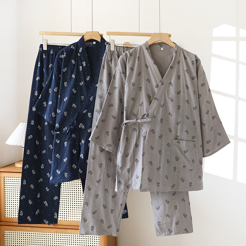 Japanese-style Kimono Pajamas Pure Cotton Gauze for Men and Women Couple Thin Spring and Summer Thin Cotton Loose Home Clothes suit