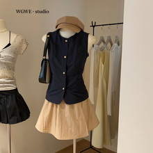 塞纳2025春夏新款工装老钱风修身显瘦马甲a字半身裙套装女