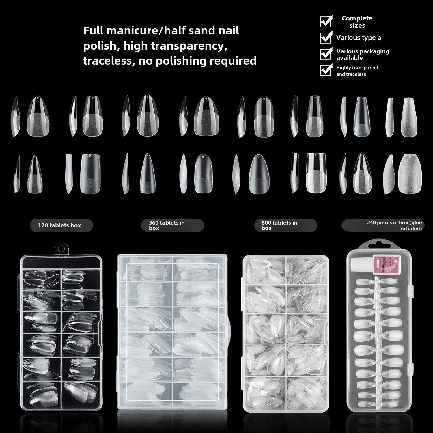 Transparent square fake nails