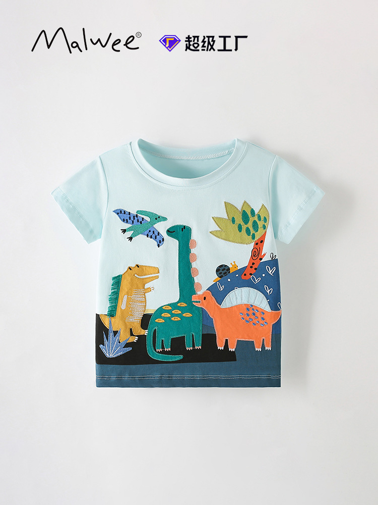 Cruce fronterizo malwee chaqueta de niño verano nuevo estilo europeo y americano de niños pequeños cuello redondo adorable camiseta guapo ropa infantil