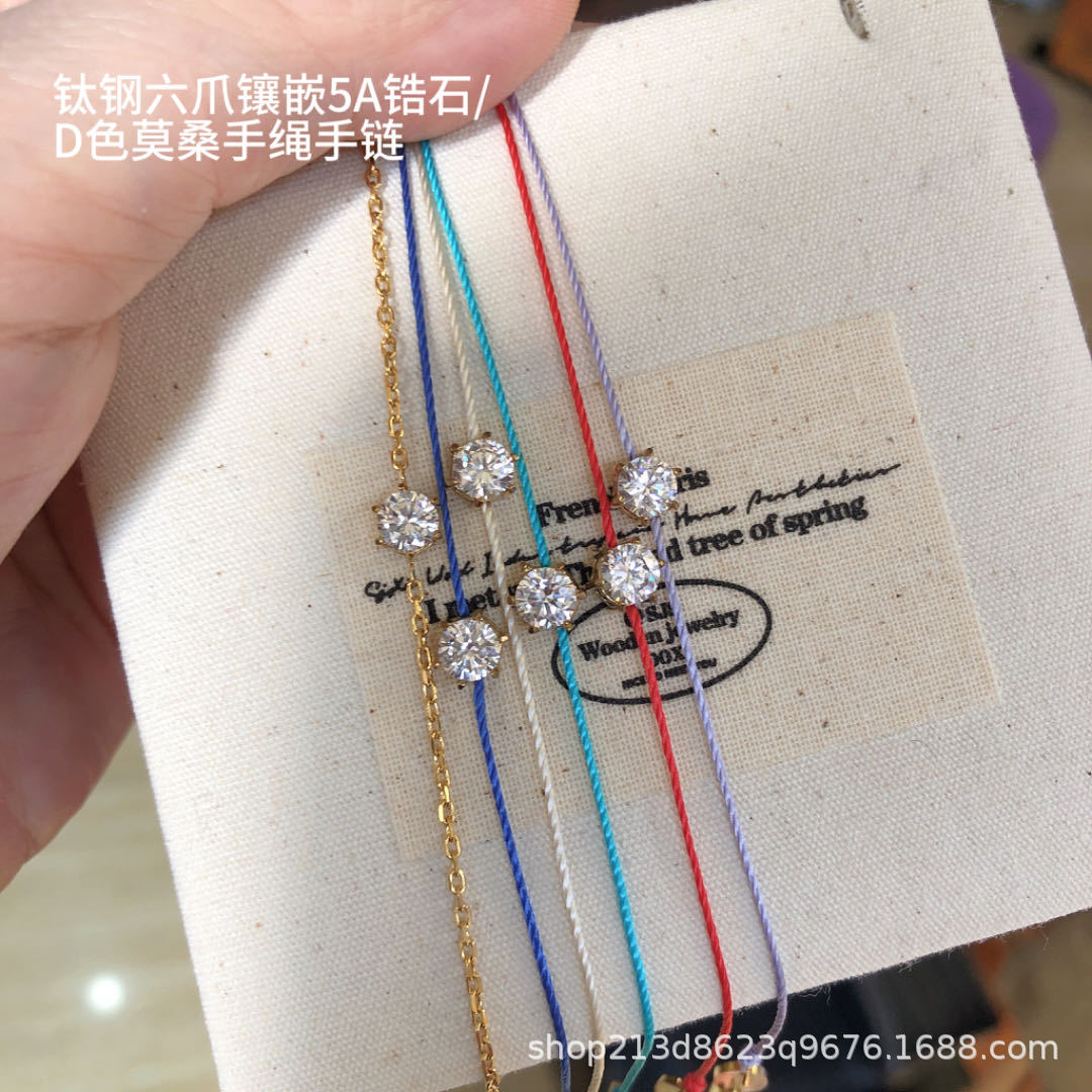 Titanium steel non-fading 18K real gold plated classic six-prong inlay with ultra-shiny 5A zirconia moissanite lucky bracelet