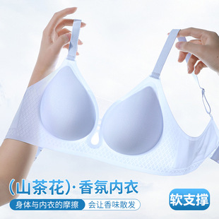 Camellia Fragrance Ultra-Thin Cool Intimates Women's Summer Thin Breathable Hole Cup Seamless Comfortable Bra Small Breasts Beautiful Back