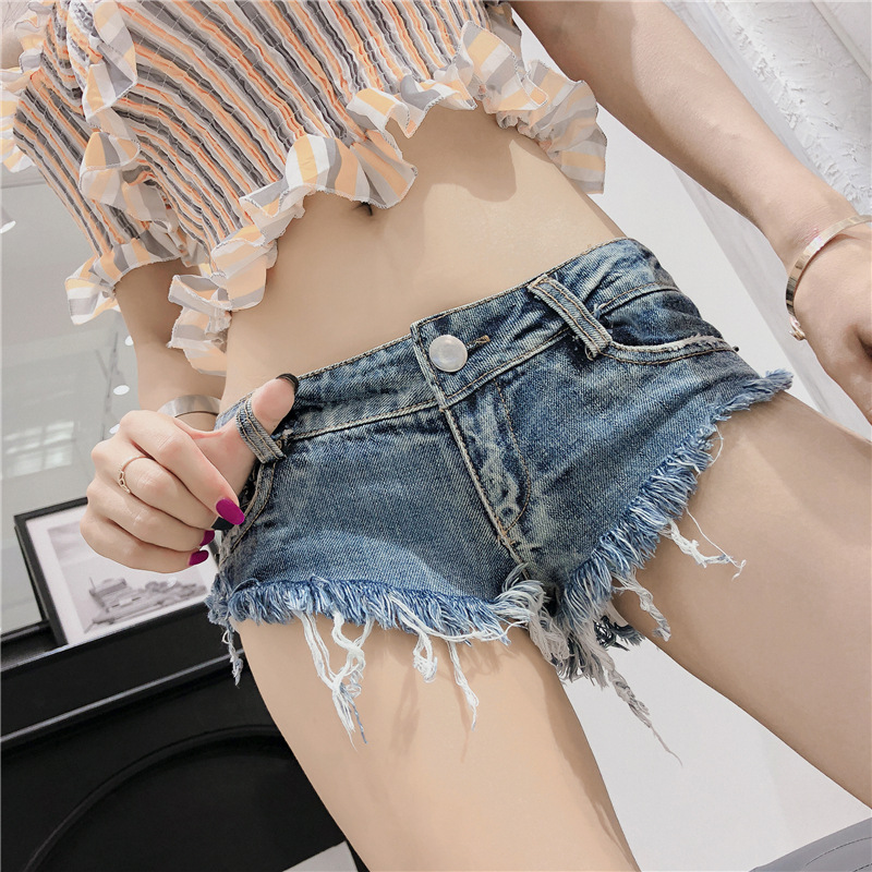 Sexy Super Low-Waist Denim Super Shorts Nightclub Popular Hot Pants Y2K Sexy Style Ripped Furry Edge Women's Pants Dropshipping