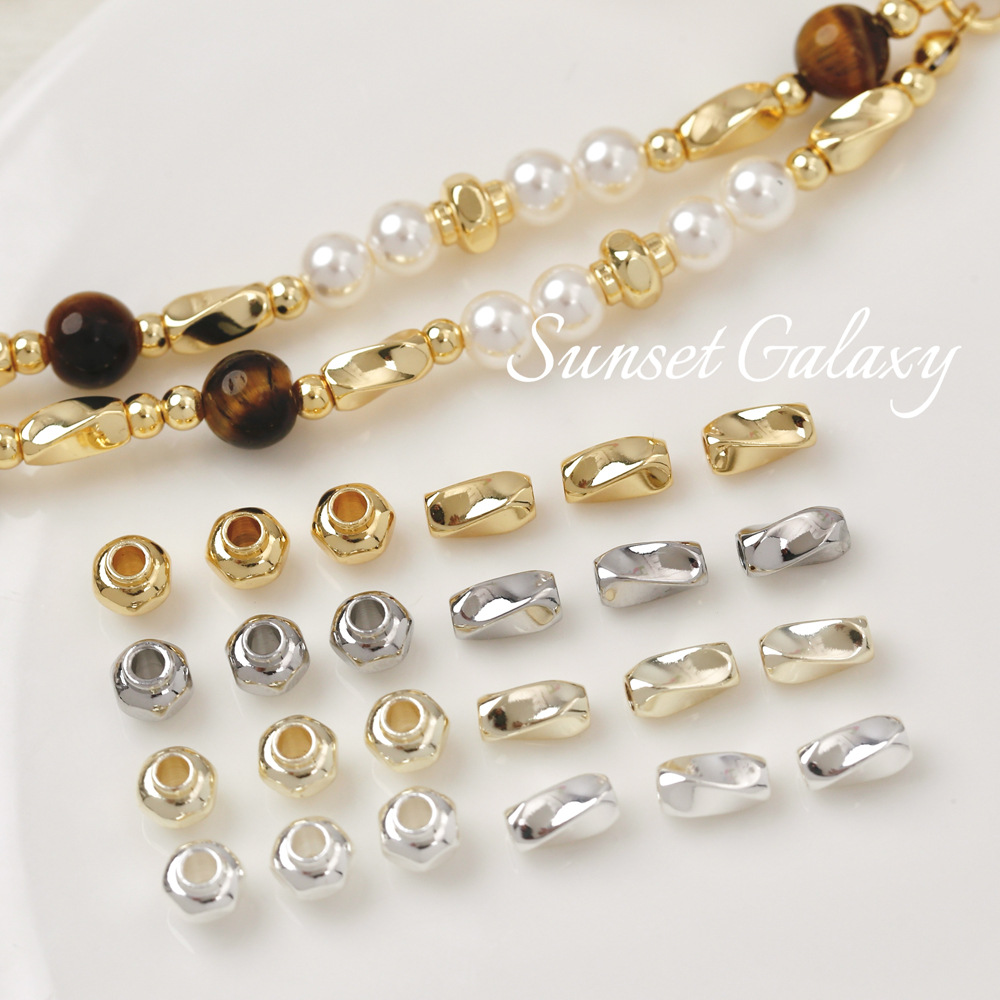 18k gold color retaining hexagonal lantern beads twisted tube beads loose beads handmade DIY string bracelet necklace jewelry accessories
