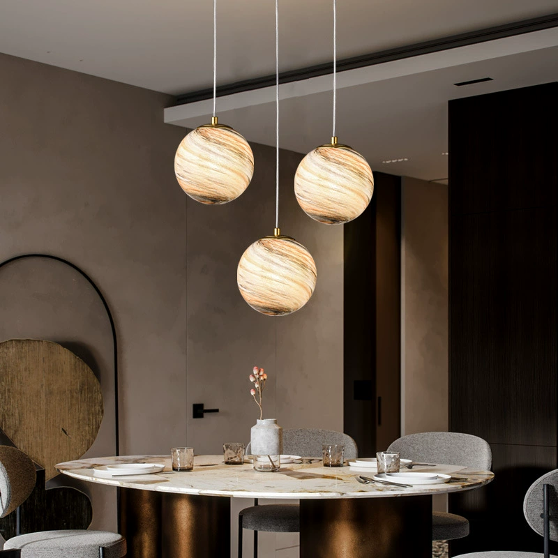 Modern and minimalistic glass ceiling lamp for bed, copper lights