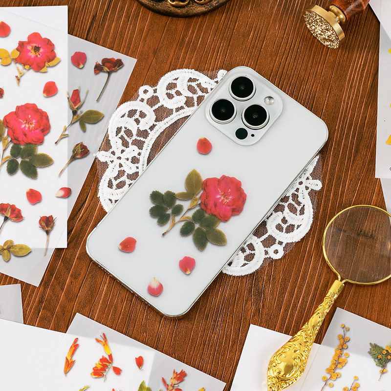 Corea del Sur papelería creativa flor artificial transparente PVC pegatinas flor planta diario libro Diario decoración taza de agua pegatinas