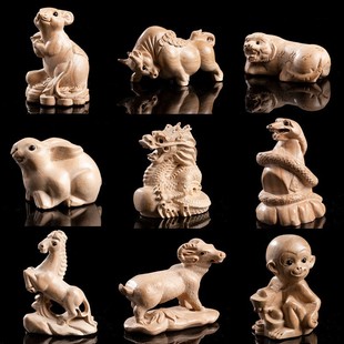 Peach Wood Zodiac Wood Carving Ornaments Hand Handle Mouse Ox Tiger Rabbit Dragon Snake Horse Sheep Monkey Chicken Dog Pig Home Crafts