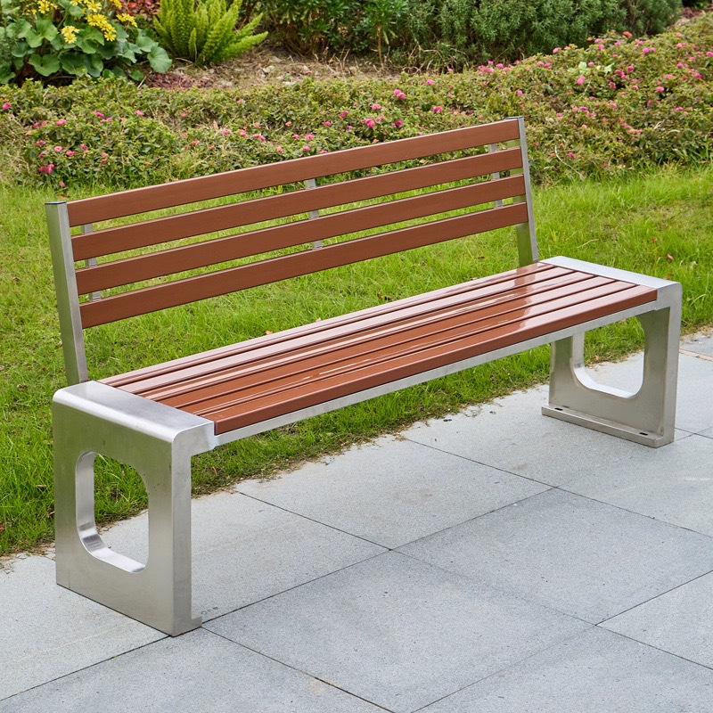 silla de parque de acero inoxidable banco al aire libre banco de jardín plaza taburetes al aire libre asiento público de ocio de plástico de madera anticorrosivo image 10