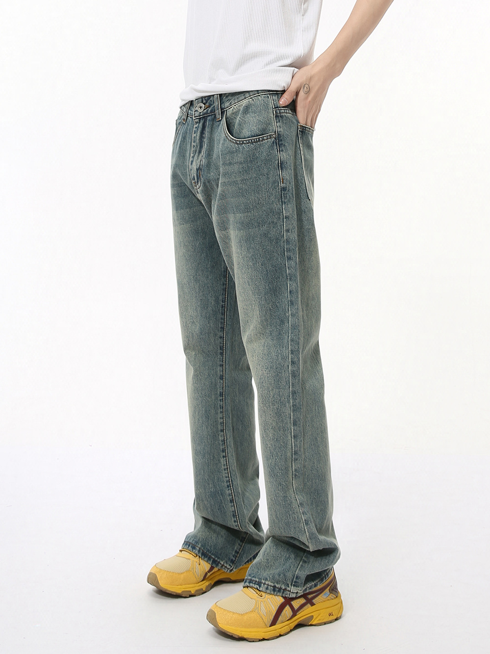 MTLCLOTHES Hombres| Otoño retro hace viejos jeans de lavado de agua, pantalones casuales sueltos, variados, tendencia