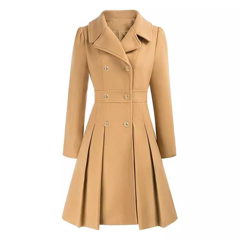 Autumn and winter 2024 Amazon cross-border selection of women's trench coat lapel double-breasted pocket A- shaped pea coat