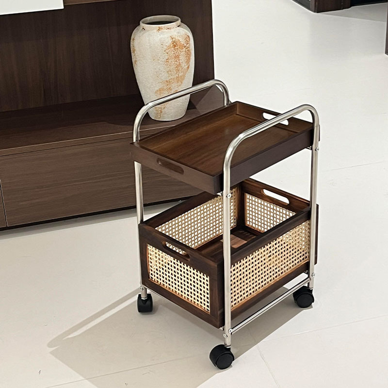 Carro con ruedas de acero inoxidable de estilo antiguo, estante extraíble, sala de estar, baño, sofá, mesa de centro, canasta de almacenamiento