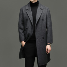 男士羊毛羊绒天丝纯手工双面呢大衣青年复古西装领长款毛呢外套男