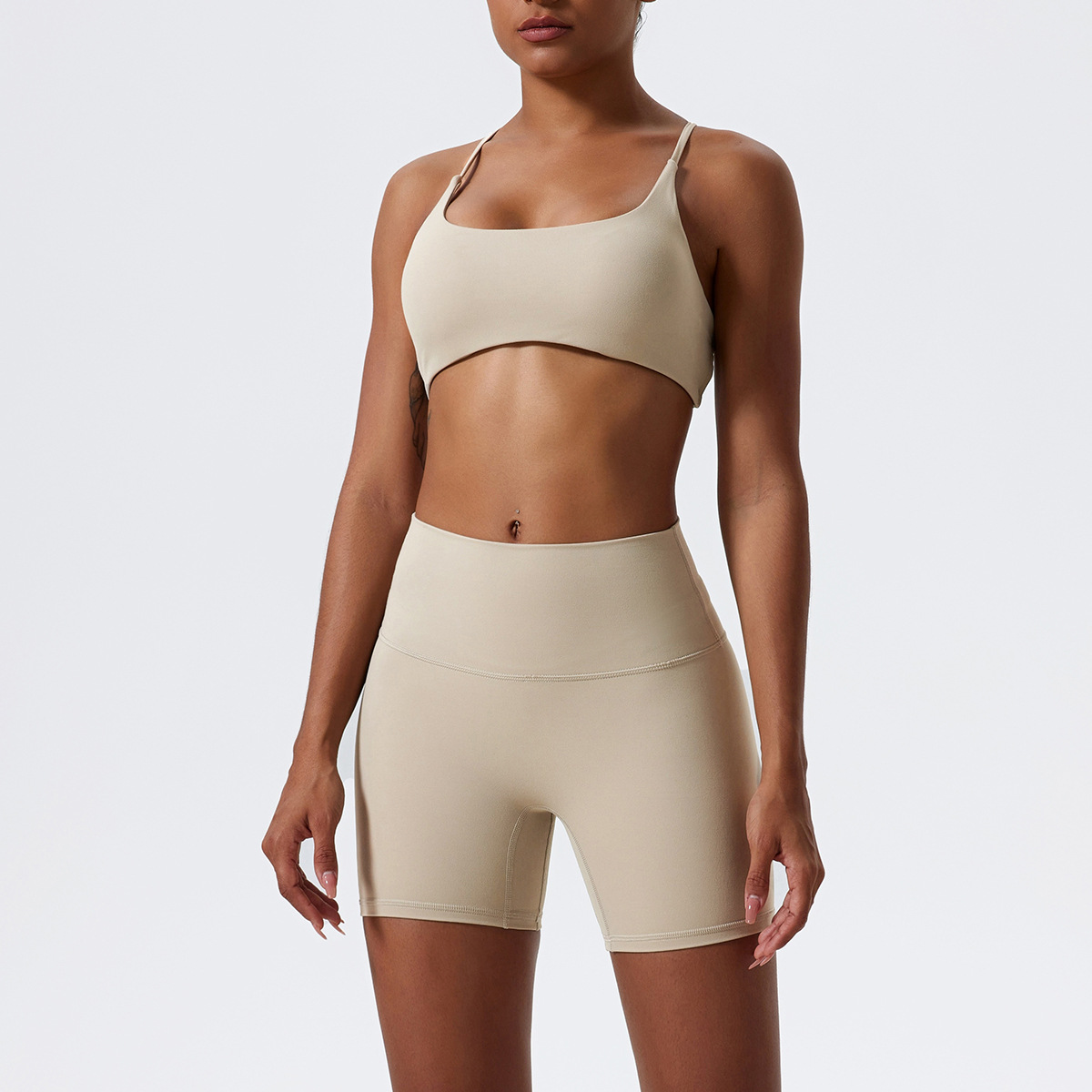 Conjunto de Yoga, Shorts de Cintura Alta con Efecto Levanta Glúteos, Sensación Desnuda, Ropa Interior Deportiva sin Espalda, Pantalones Deportivos de Alta Elasticidad y Transpirables image 12