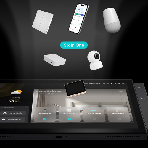 The Tuya Smart control screen is built-in with two Zigbee gateways, featuring a 10-inch panel and supporting Wi-Fi mesh.