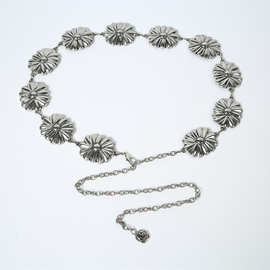 欧美高级感金属螺纹圆片腰链小众复古身体链百搭休闲配连衣裙腰带