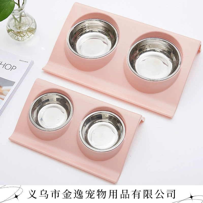 Новая стойка к спаду из нержавеющей стали для домашних животных двойная миска для кошек